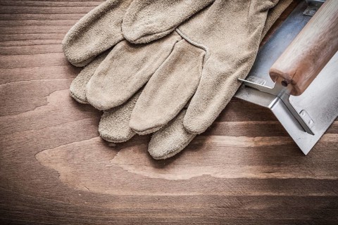 Working glove and angle former on wood board