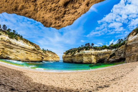 Magnificent little beach in the bay of Pacific ocean. The Great Ocean Road of Australia. The
