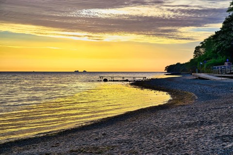 Sunrise at the Baltic Sea at Timmendorfer Strand with a beautiful sky