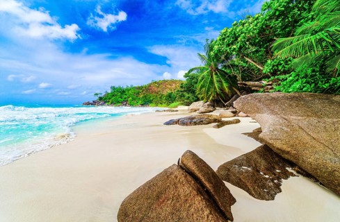 The Beach Anse Georgette at Praslin Island, Seychelles, Indian Ocean, Africa
