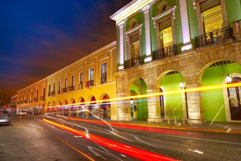 Merida city colorful facades of Yucatan in Mexico