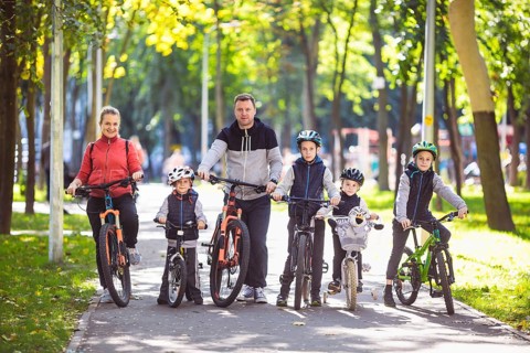 Theme family active sports outdoor recreation. A group of people is a big family of 6 people