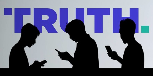 Business people using smartphone background Truth social media