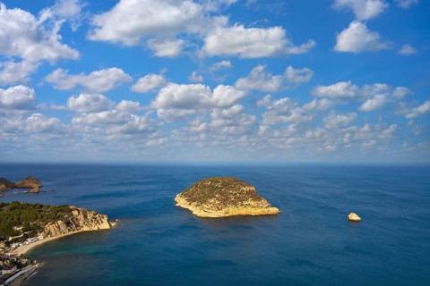 Javea Xabia Mediterranean sea aerial from La Falzia point in Alicante Spain