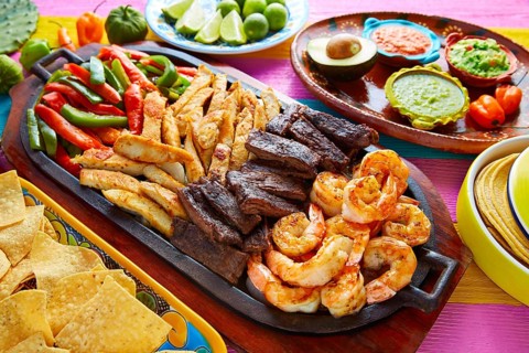 Mexican combo beef and chicken fajitas with shrimp