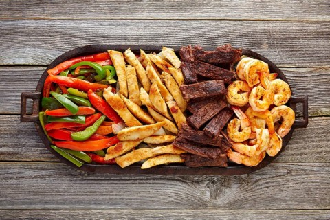 Mexican combo beef and chicken fajitas with shrimp