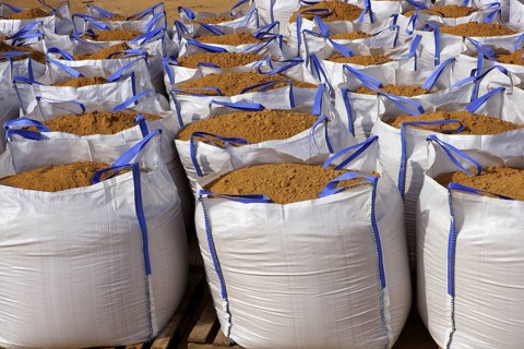 Sandbag white big bag sand sacks on quarry