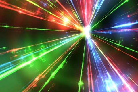 Illustration of some red green and blue laser rays