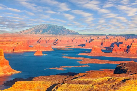 States of Utah and Arizona. USA. Lake Powell is a reservoir on the Colorado River. Huge lake of