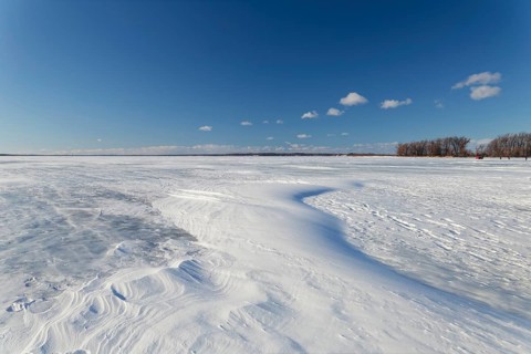 Nature, frozen riverscape with snow drifts, Province of Quebec, Canada, North America