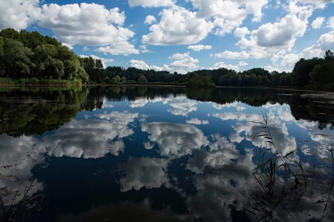 Old water with white clouds