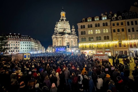 32nd Christmas Vespers and historic Christmas market on Neumarkt square in front of the