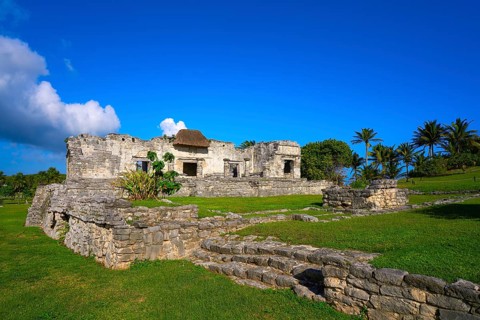 Tulum Mayan city ruins in Riviera Maya at the Caribbean of Mayan Mexico