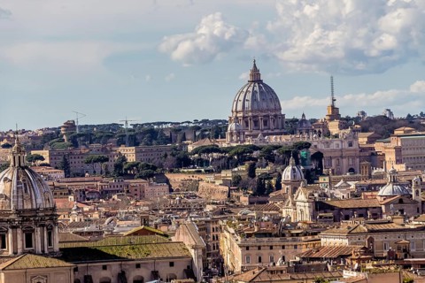 Italy, Rome with St Peter's Basilica. Seen from the Vittorio Emanuele II monument Austria, Europe