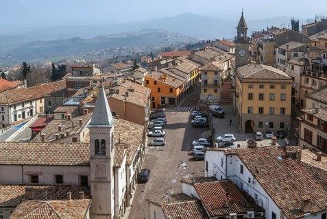 View of San Marino city with piazza Grande from above