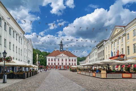 Town hall square is main square in Tartu, Estonia, Europe