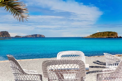 Ibiza Patja des Canar beach with turquoise water in Balearic islands