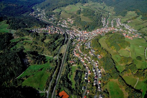 Aerial view of Heigenbrücken in the Spessart, district of Aschaffenburg
