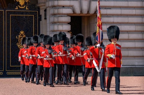 Ceremony of Changing the Guard on the forecourt of Buckingham Palace, London, United Kingdom,