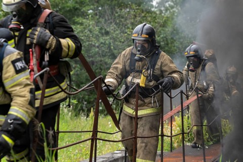 PETROPAVLOVSK-KAMCHATSKY CITY, KAMCHATKA PENINSULA, RUSSIA, AUG 7, 2019: Fire brigade of Fire