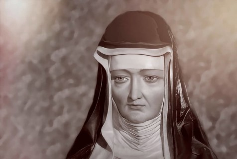 Figure of Hildegard of Bingen, Sibyl of the Rhine, 1098 – 1179, German Benedictine abbess and