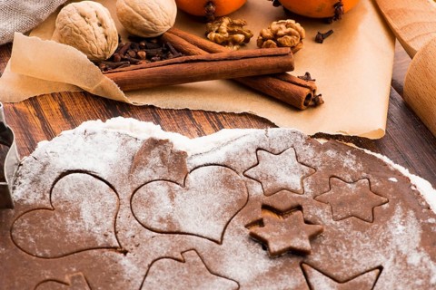 Baking for Christmas, rolled out dough with cookie