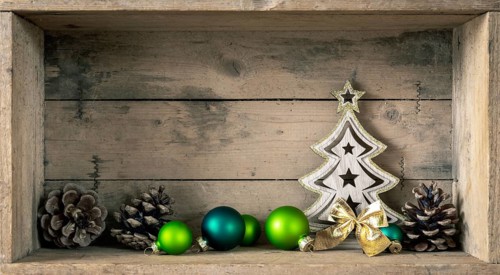 Some green glass balls and fir tree Christmas symbols decoration