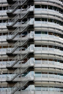 An accessible external staircase on a metal office building