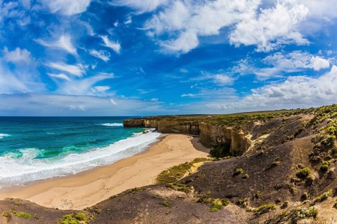 The Great Ocean Road of Australia. Magnificent little beach in the bay of Pacific ocean. The