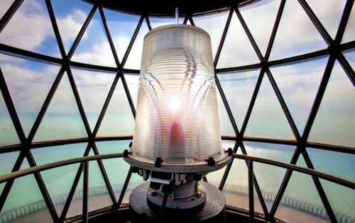 The fresnel of a lighthouse lamp, Lighthouse Light, Cape Florida, Florida, USA, North America