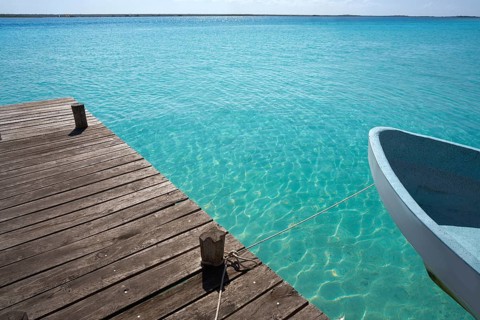 Laguna de Bacalar Lagoon pier in Mayan Mexico at Quintana roo