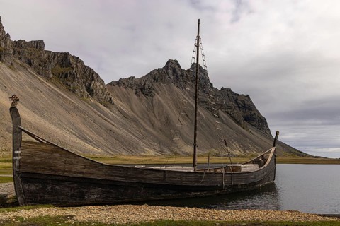 Viking village at Vestrahorn, Stokksnes, south coast, Iceland, Europe
