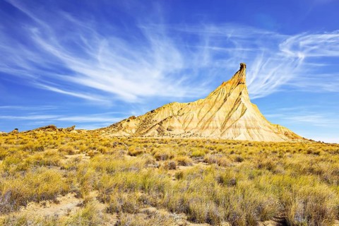 The rock of Castildetierra. Bardenas Reales, the Spanish province of Navarre. Rock formations are