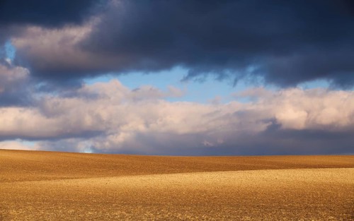 Sunset on the field ready for spring sowing