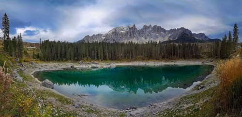 Karersee is located in the Latemarwald forest in the upper part of the Eggental valley, of the city