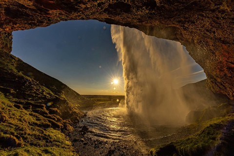 Behind Seljalandsfoss, south coast, Iceland, Europe