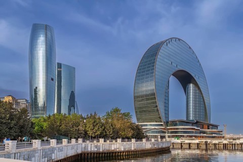 Modern buildings on Baku Boulevard, Azerbaijan, Asia