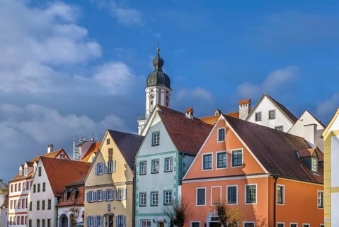 Street with historical houses in Neuburg an der Donau, Germany, Europe