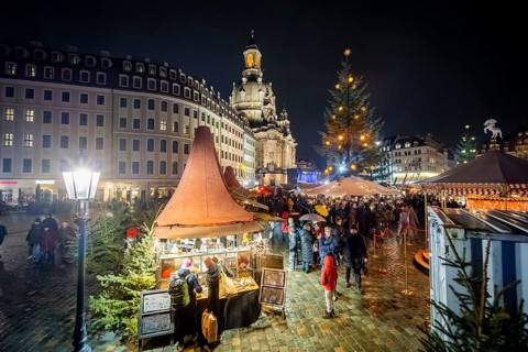 32nd Christmas Vespers and historic Christmas market on Neumarkt square in front of the