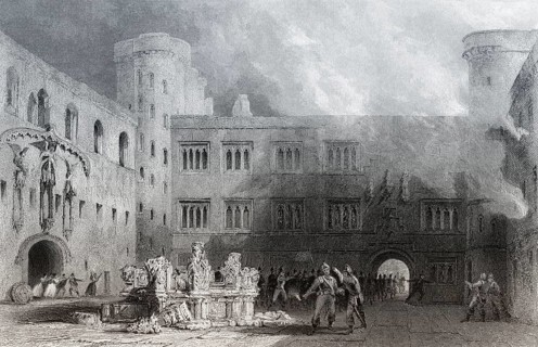 Linlithgow Palace, burning in 1746, Linlithgow, West Lothian, Scotland, United Kingdom, Europe