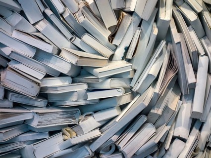 Many books are completely jumbled up in a pile in Austria