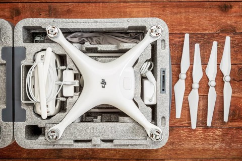 FORT COLLINS, CO, USA - DECEMBER 11, 2016: DJI Phantom 4 pro quadcopter drone in a custom case on a