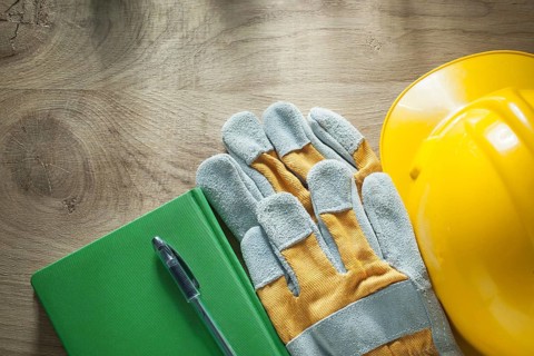 Note-book pen protective gloves building helmet