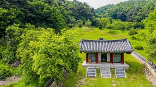 Cheongju, South Korea, May 31, 2020: Aerial view of shrine honoring independence activist,
