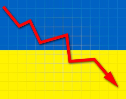 The Ukrainian flag and arrow graph going down