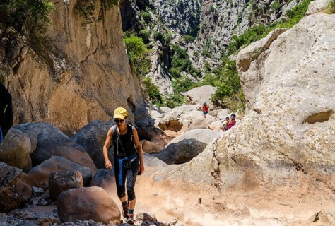 Hikers group, Torrent de Pareis, Sa Calobra, Majorca, Balearic Islands, Spain, Europe