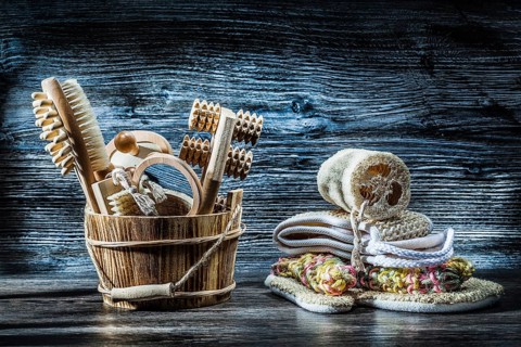 Vintage bucket with sauna accessories