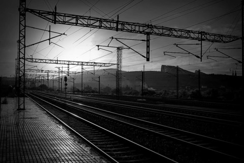 Santiago de Compostela sunrise at train railways end of Saint James Way