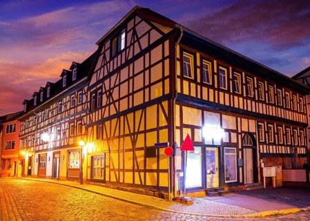 Nordhausen city facades at sunset in Thuringia Germany