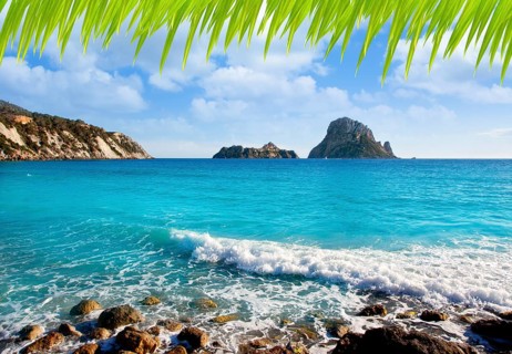 Es vedra island of Ibiza view from Cala d Hort in Balearic islands